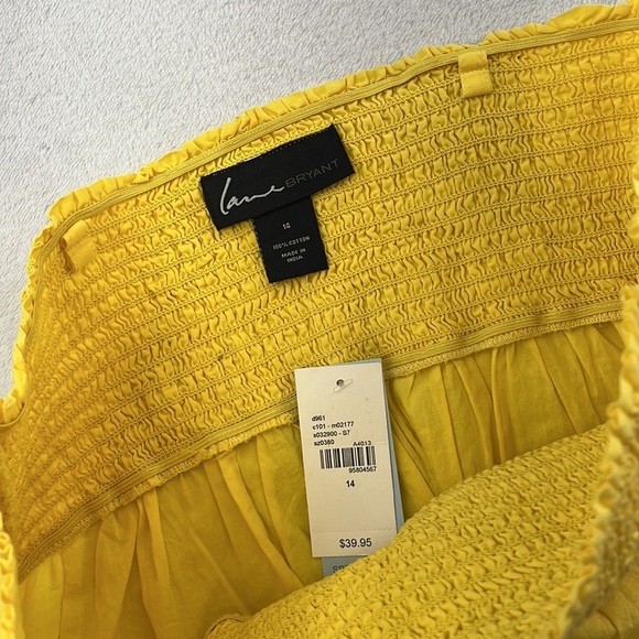 NWT Lane Bryant 14,Yellow Strapless Smocked 100% Cotton Feminine Bohemian Blouse - Picture 4 of 14